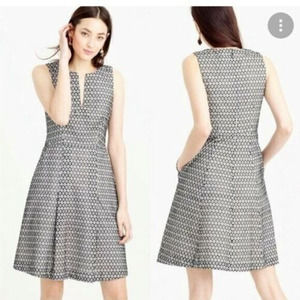 J Crew Embroidered Eyelet Dress White Black Sleeveless Fit Flare Sheath Womens 6